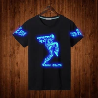 a black men s short sleeved t shirt with fashionable cool patterns that can shine in the dark