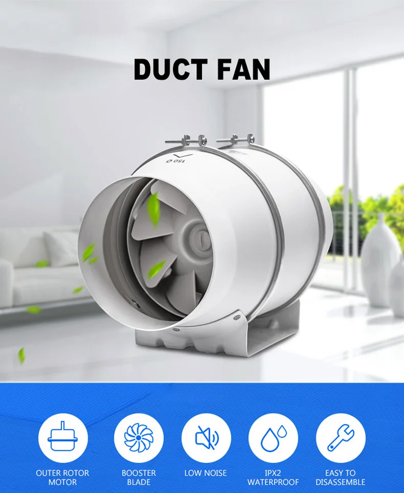 Вентилятор для воздуховодов 6 дюймов встроенный вытяжной вентилятор смешанного