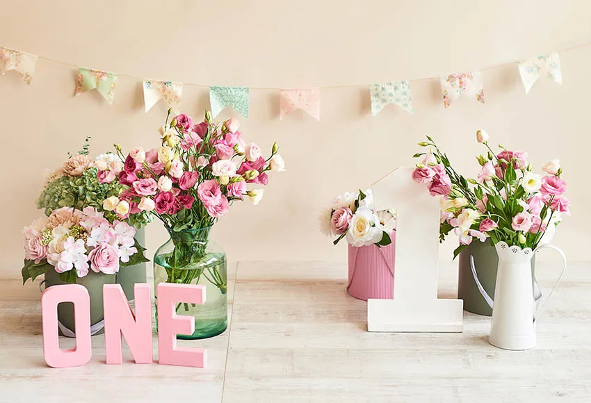 

Vinyl one year flowers birthday party backgrounds photograpy kids Fotografia photo backdrops for photo studio photocall props