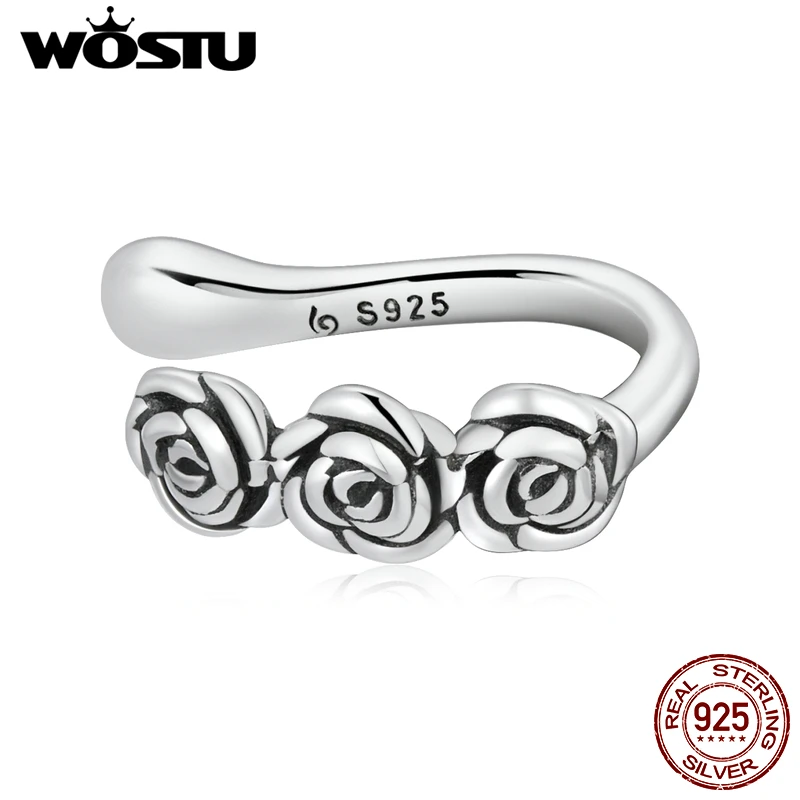 

WOSTU 1 PCS 925 Sterling Silver Vintage Rose Cuff Clip Stud Earrings For Women Fashion Party Jewelry Gift CTE582