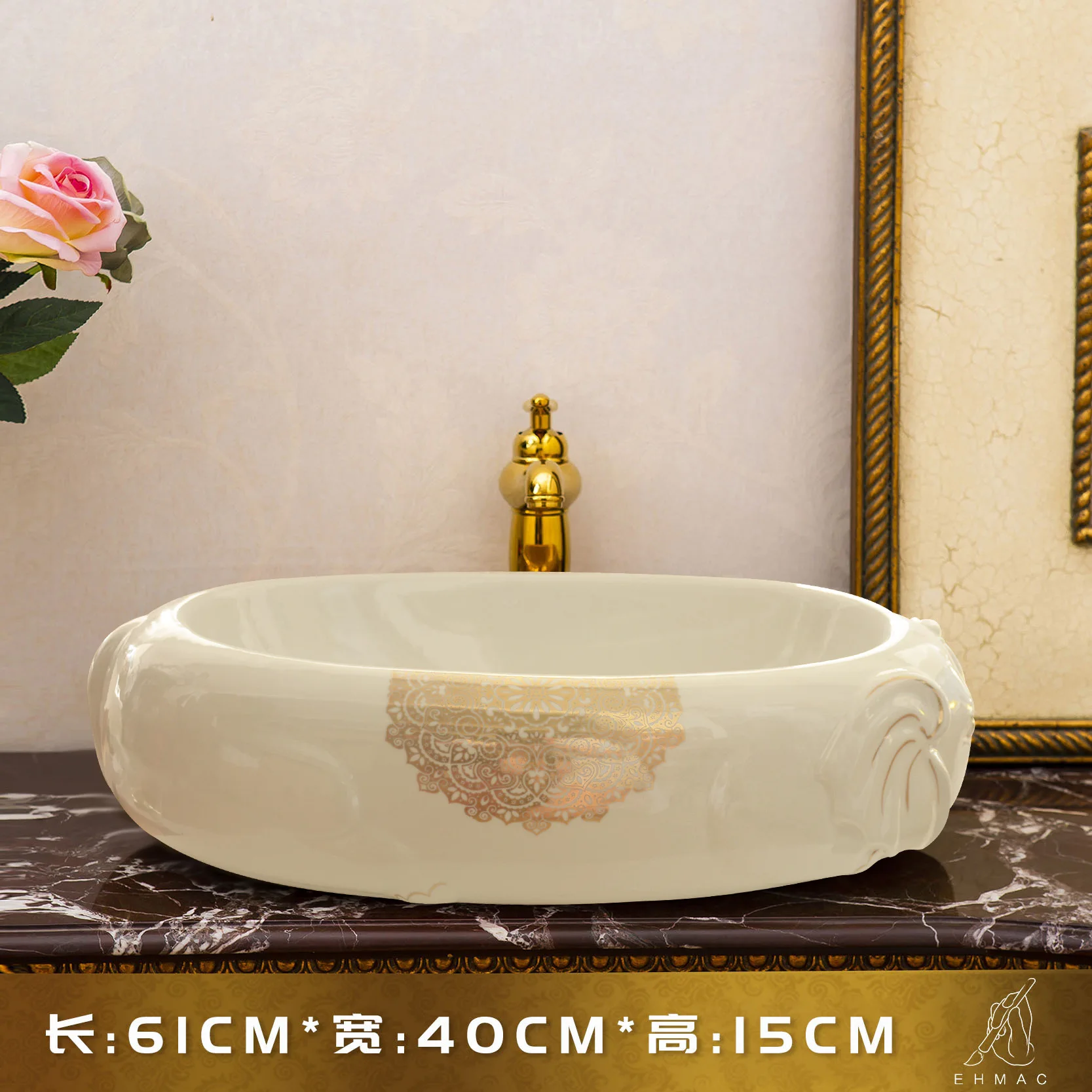 Умывальник с золотым рисунком умывальник овальный Европейский маленький белая