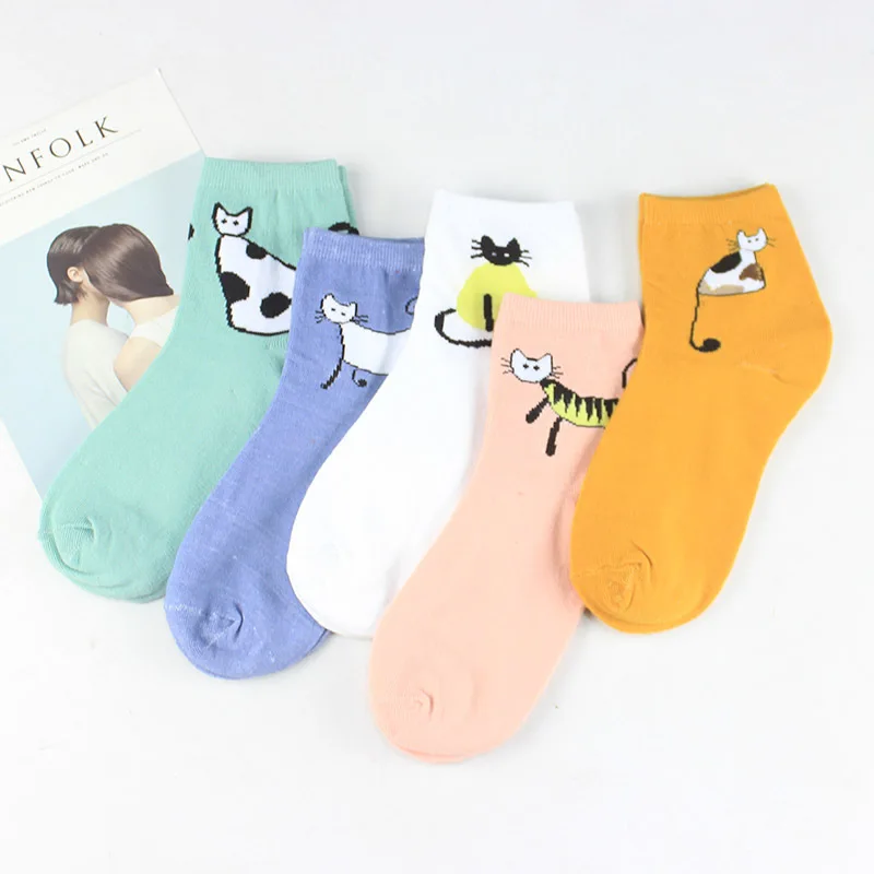 Милые носки в Корейском стиле с мультяшным котом для отдыха Kawaii Harajuku Короткие