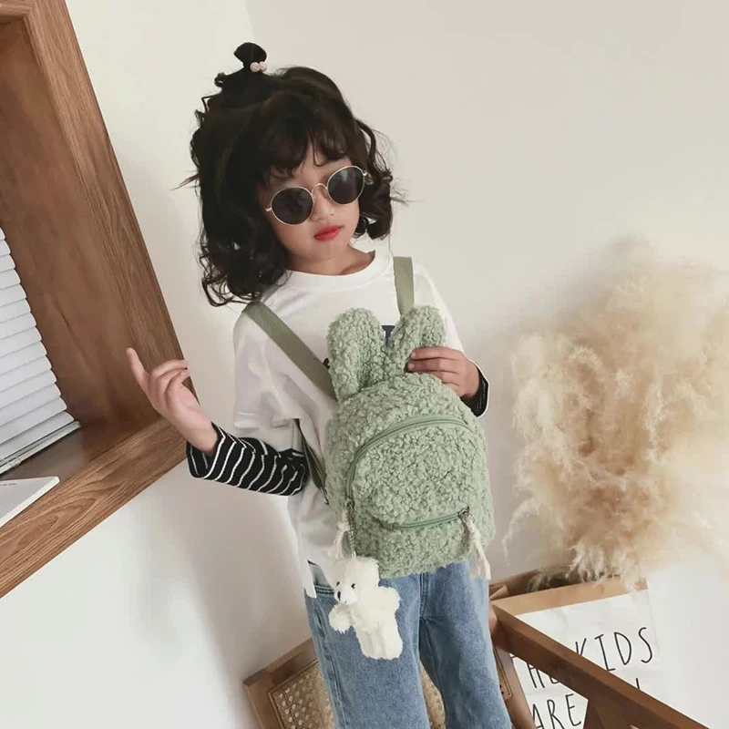 2021 Kids Backpack School Bag Light Backpack Small Solid Color Cute Plush Gifts Toys Rabbit Bear School Bag  For Kids