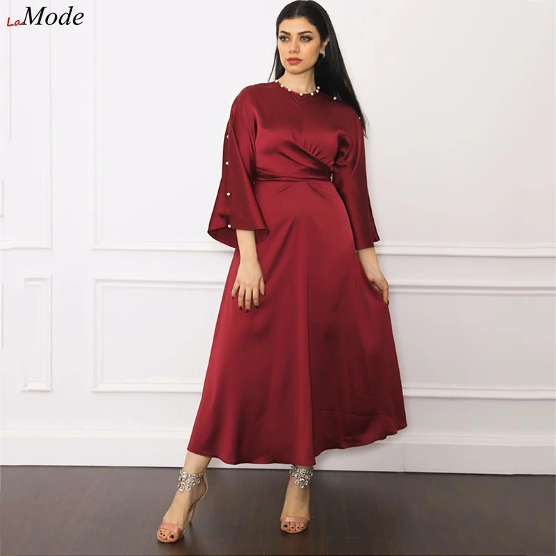 

Модное мусульманское платье для женщин, элегантное однотонное атласное платье, абайя, Дубай, Турция, ислам, платья для вечерние, Арабский Ка...