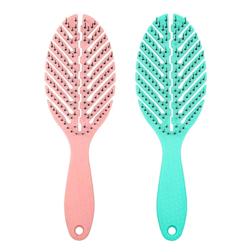 

Hollow Out Leaf Vented Detangling Hair Brush Curved Paddle Scalp Massage Comb