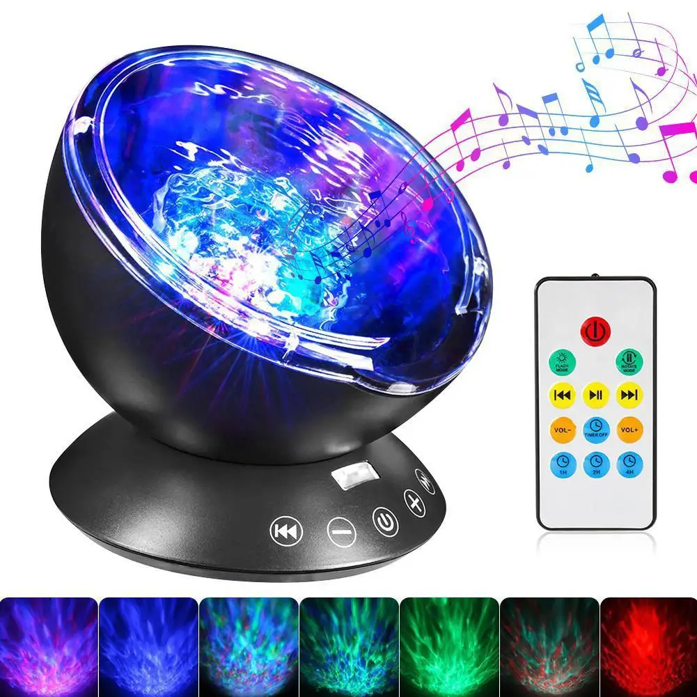

Ocean Wave Projector LED Night Light with Music Player Remote Control Lamp