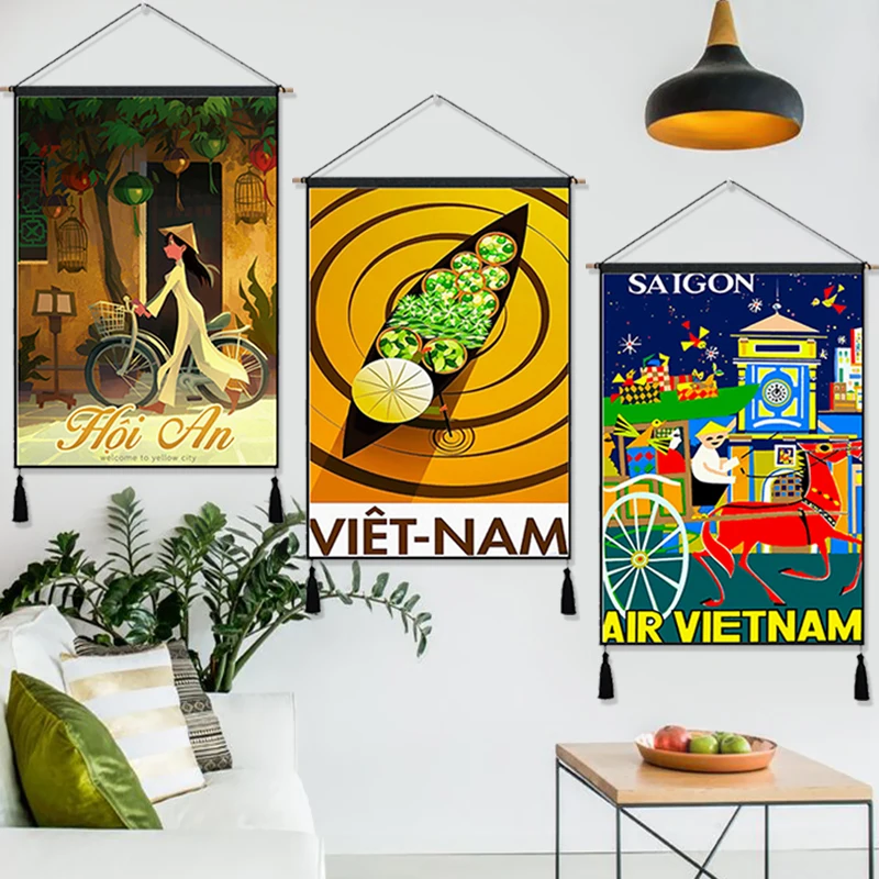 Винтажный подвесной тканевый постер для живописи хлопковой лески путешествий в