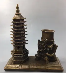 China brass archaize Tower Pen holder crafts statue