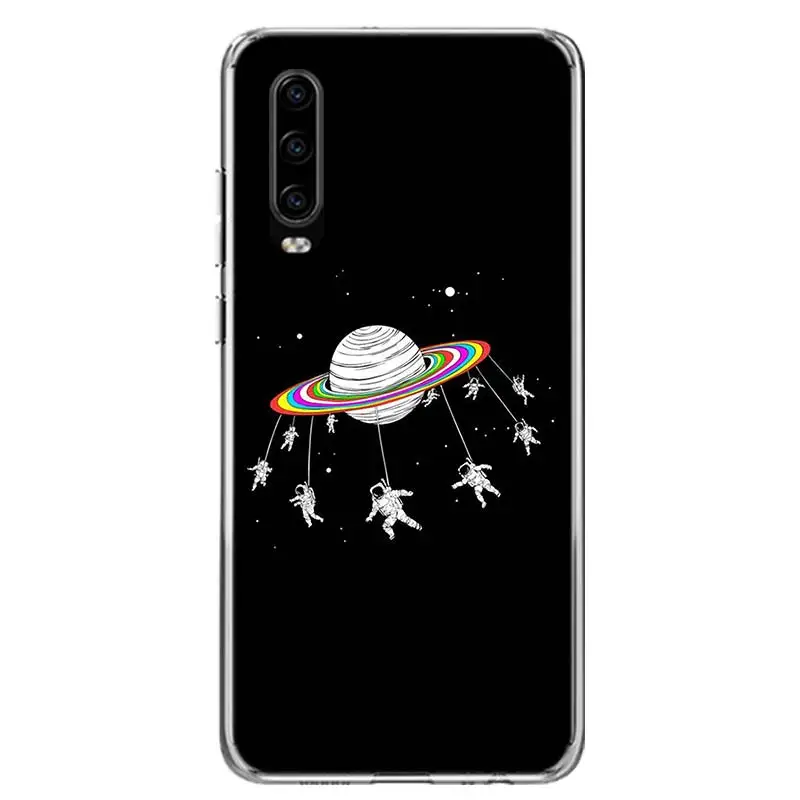 space moon cute cats phone case for huawei p30 p20 p40 p50 mate 40 30 20 10 pro p10 lite customized gift coque cover capa free global shipping