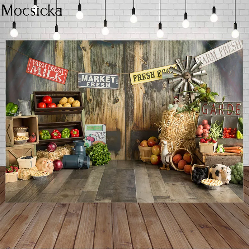 

Mocsicka фоны для фотосъемки с изображением рыночных овощей свежего молока фруктов деревянного пола фон для детской фотосъемки реквизит для ст...