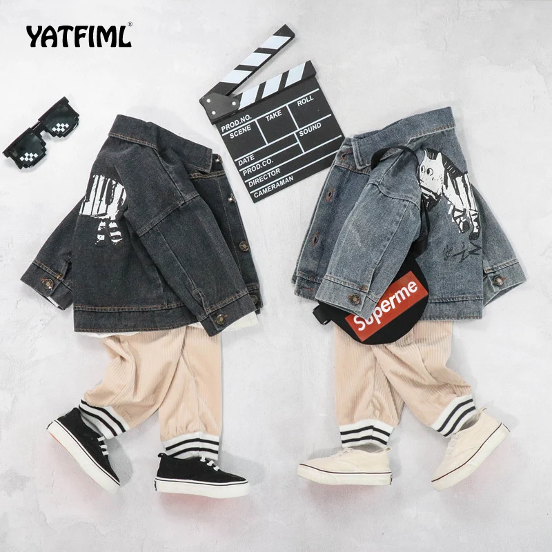 YATFIML Осенняя 2 шт. джинсовая куртка + брюки Одежда для маленьких мальчиков одежда