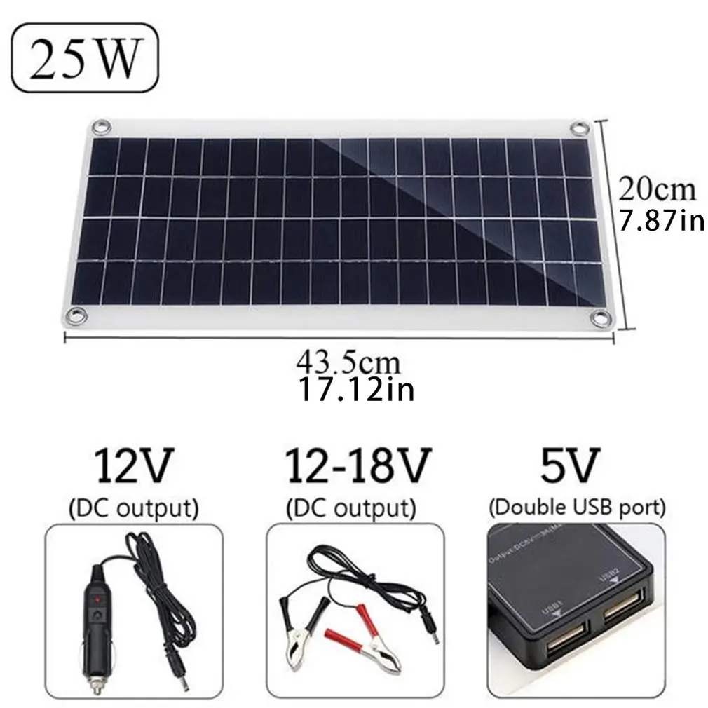 

Flexible 25W Solar Panel Polysilicon Panel Dc Solar Cells Module For Car Yacht Light Rv 12V Battery Boat 5V Outdoor Charger