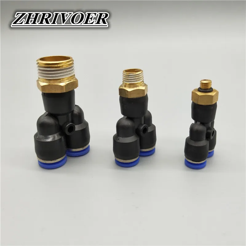 

1pcs Pneumatic Fitting Y Shaped Tee 10mm 6mm 8mm 12mm OD Hose Tube M5 1/8" 1/4" 1/2" BSP Male Thread 3 way Air Coupler Connector