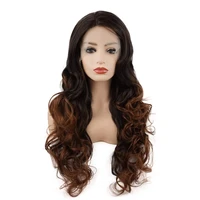 jeelion hair wavy long 26inch dark root auburn ombre half hand tied heavy heat resistant realistic synthetic lace front wigs