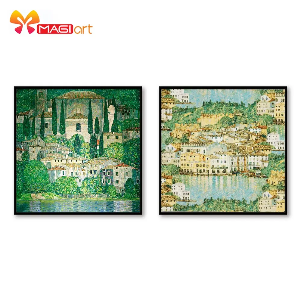 

Cross stitch kits Embroidery needlework sets 11CT water soluble Canvas Patterns 14C Landscape Waterside town -NCMS130