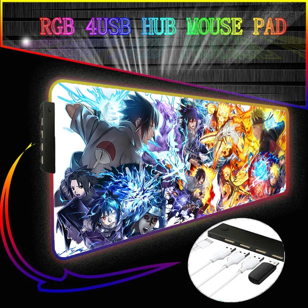 

Mairuige Anime Cartoon RGB HUB Hub Game MousePad Gamer Computer MousePad Backlight Mouse Large Desktop Keyboard LED MousePad XXL