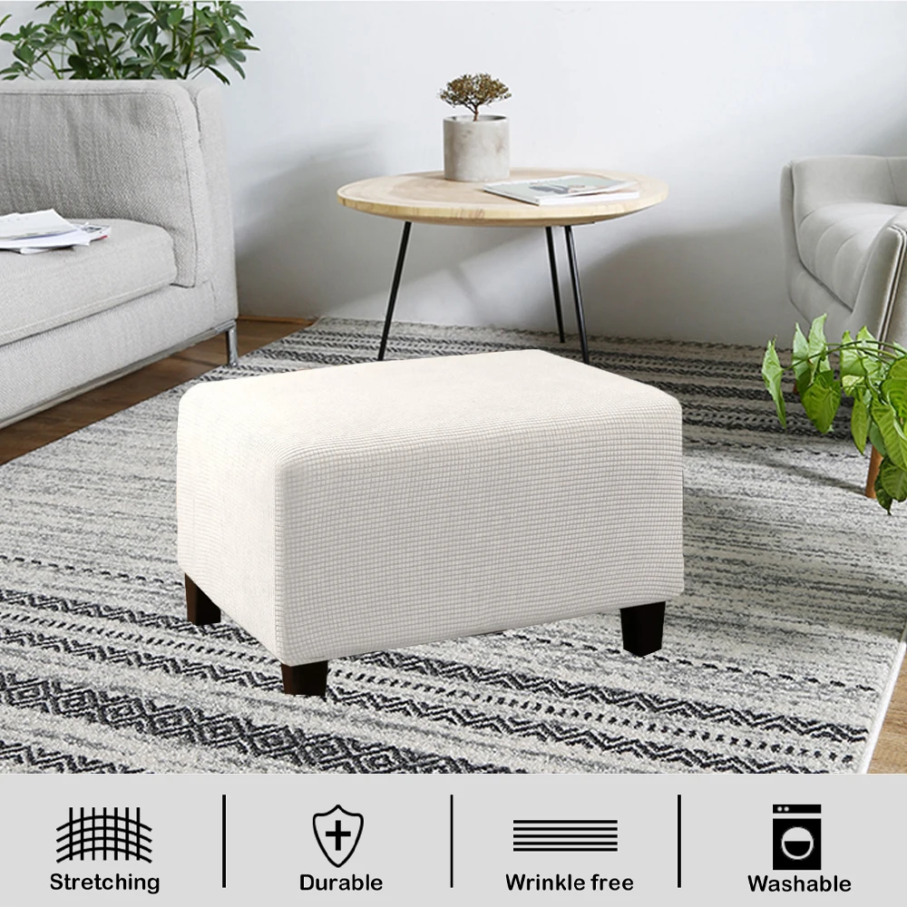 

Rectangle Footstool Cover Fleece Elastic Ottoman Slipcover Footrest Case Protector Stretching Chair Sofa Foot Rest Stool Cover