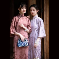 chinese dress pink purple qipao satin traditional style robe womens cheongsam china clothing tang costume cosplay dresses