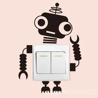 removable wall stickers switch stickers black and white robot creative living room bedroom notebook random stickers