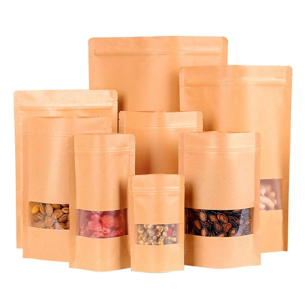 

50pcs Candy with Window Coffee Bean Dried Food Packaging Party Supplies Pouches Package Bag Kraft Paper Bags