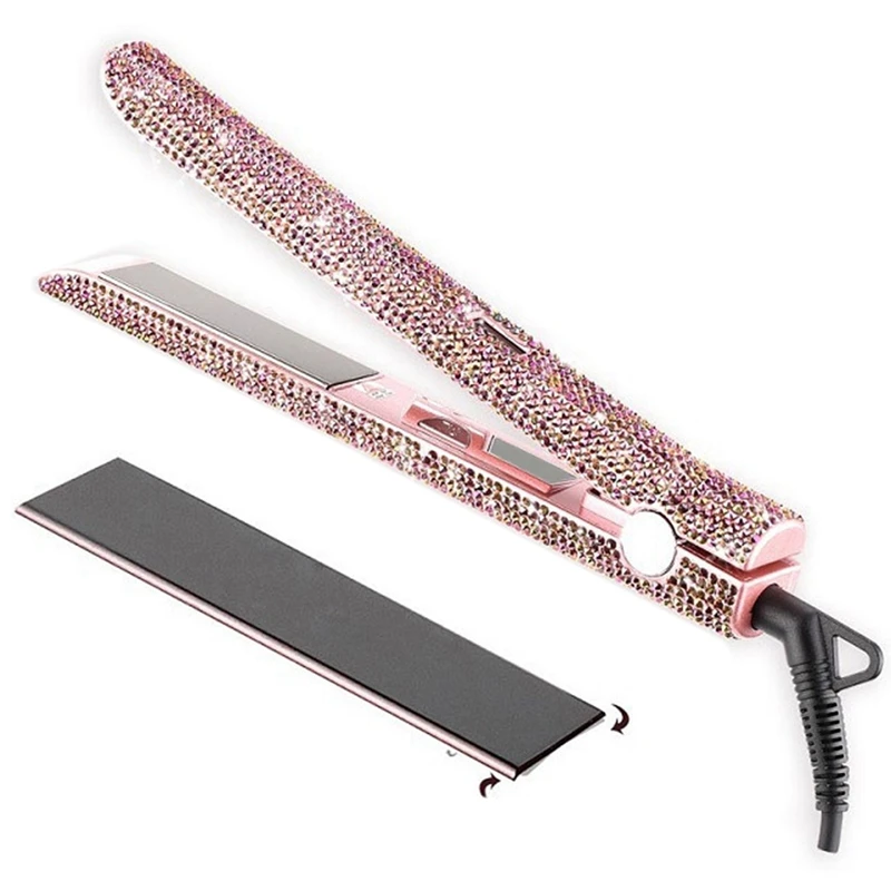 

Hair Straightener Flat Iron Hand Made Crystal Diamond with LCD Display Sparkling Rhinestones Titanium Plate Iron