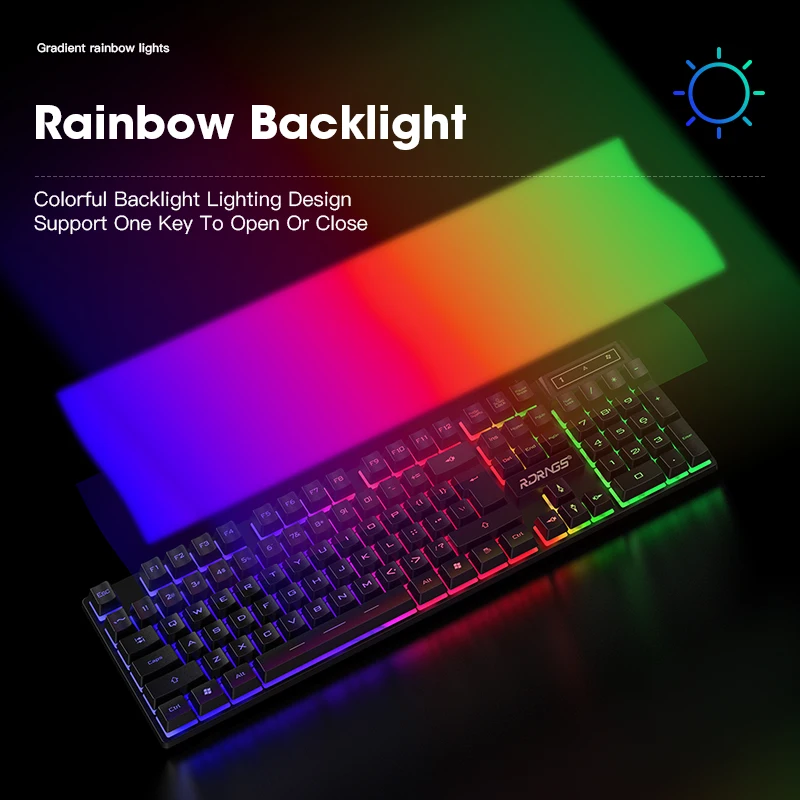 

Keyboard Gamer Kit Wired Gaming Mouse Kit Backlight Computer Mechanical Feel Keyboards PC Backlit Game 104 Keys Keycaps Rainbow