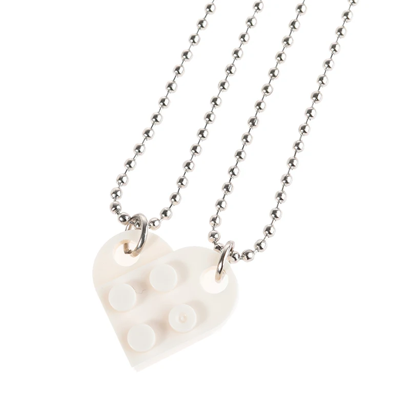 

2Pcs Cute Love Heart Brick Pendant Necklace for Couples Friendship Women Men Lego Elements Couple Valentines Gifts Punk Necklace