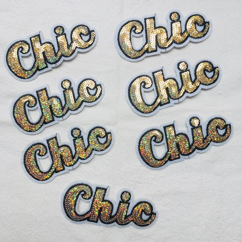 1PCS Gold Sequined Chic Letter Embroidery Patch Iron on Applique Clothes Shoes Bags Decoration Apparel DIY Patches LSHB462 | Дом и сад
