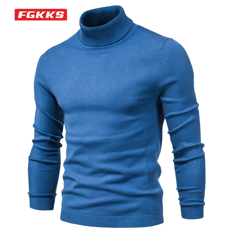 

Мужской Однотонный свитер FGKKS, плотный теплый облегающий пуловер с высоким воротником, вязаный свитер для осени и зимы