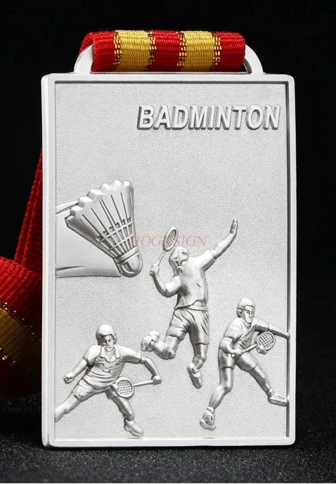 Металлическая квадратная медаль для игры в бадминтон золотая серебряная и