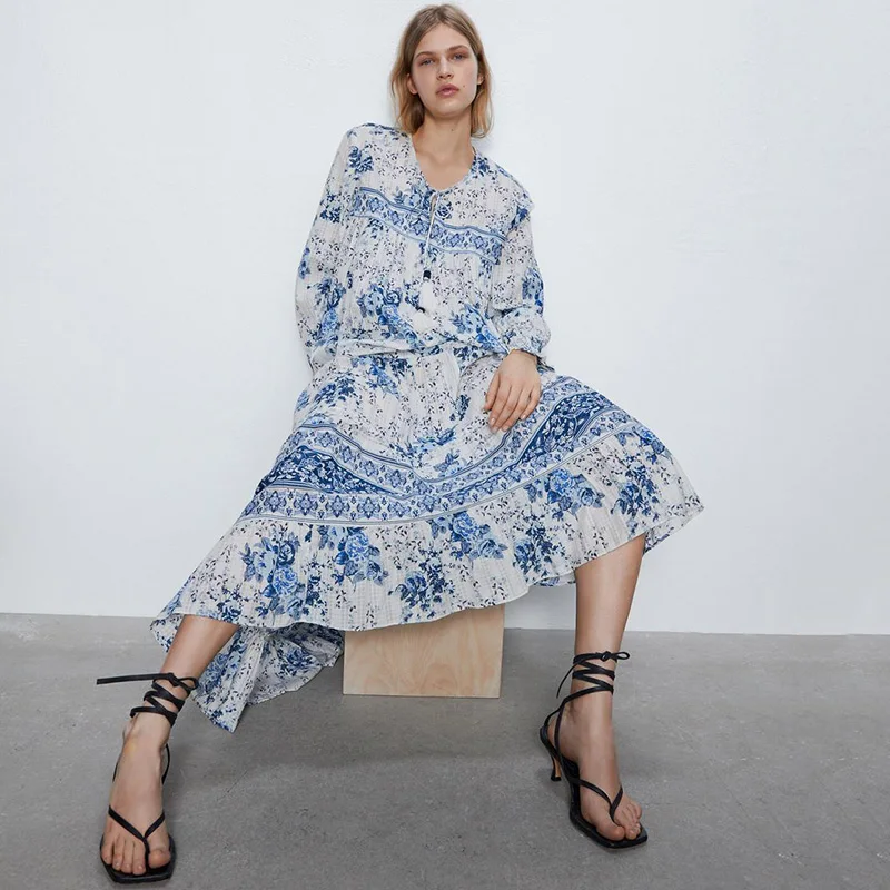 Женское длинное платье туника с цветочным принтом свободного покроя|Женские