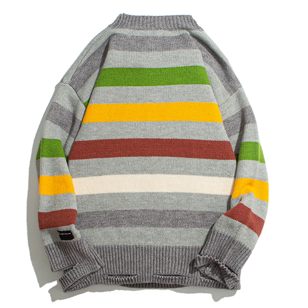 Мужской трикотажный свитер в полоску с дырками Повседневная Уличная одежда