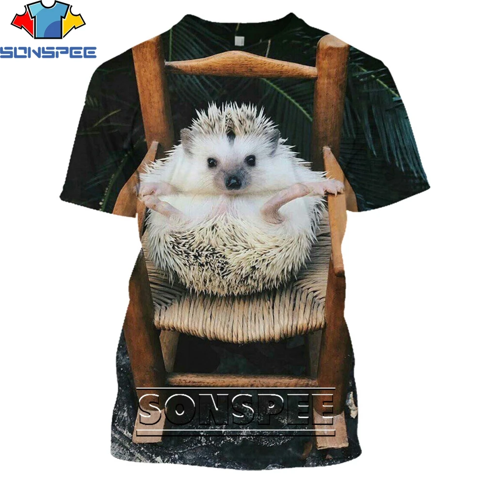 

SONSPEE Kawaii Hedgehog Animal Funny 3Dt Shirt Men's Fashion Casual T-shirts Summer Harajuku O-neck Short-sleeved Shirt Unisex