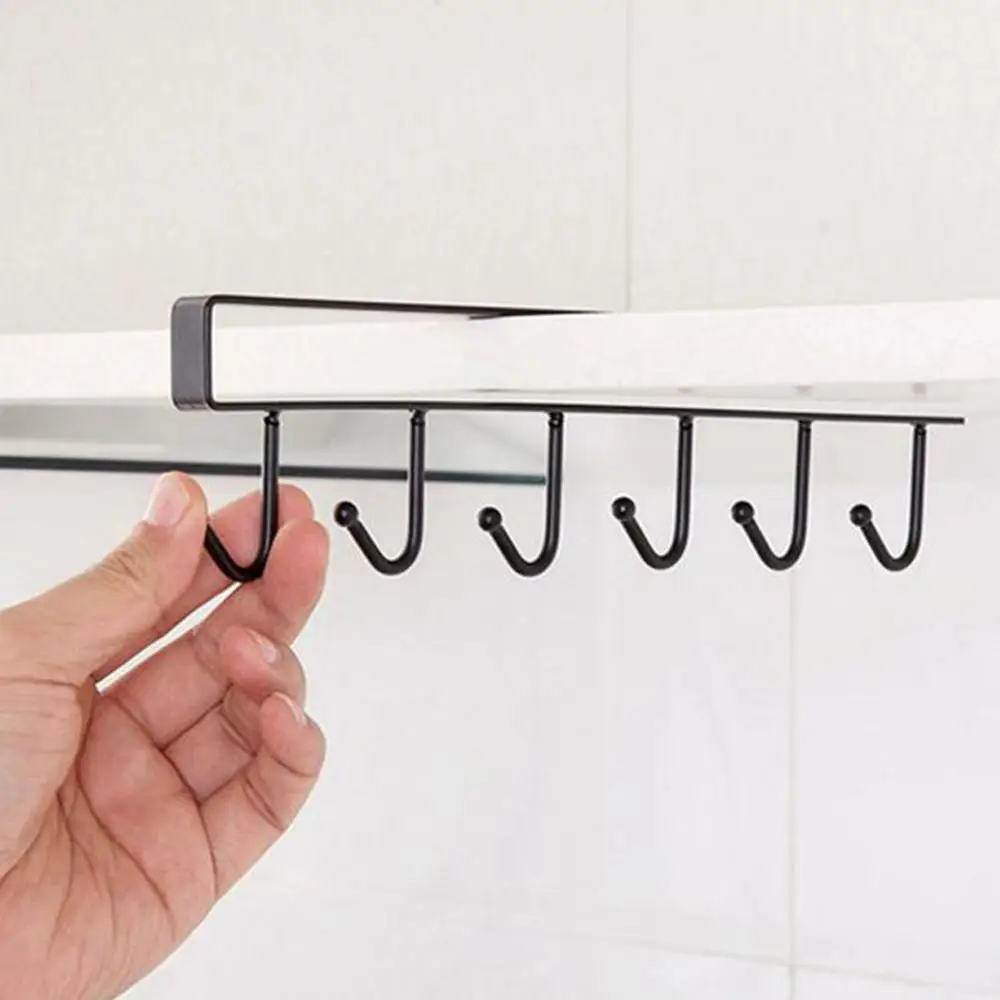 

2021 New Hot Fashion 6 Hooks Metal Under Shelf Mug Cup Water Bottle Kitchen Accessories Hanging Rack Knife Holder