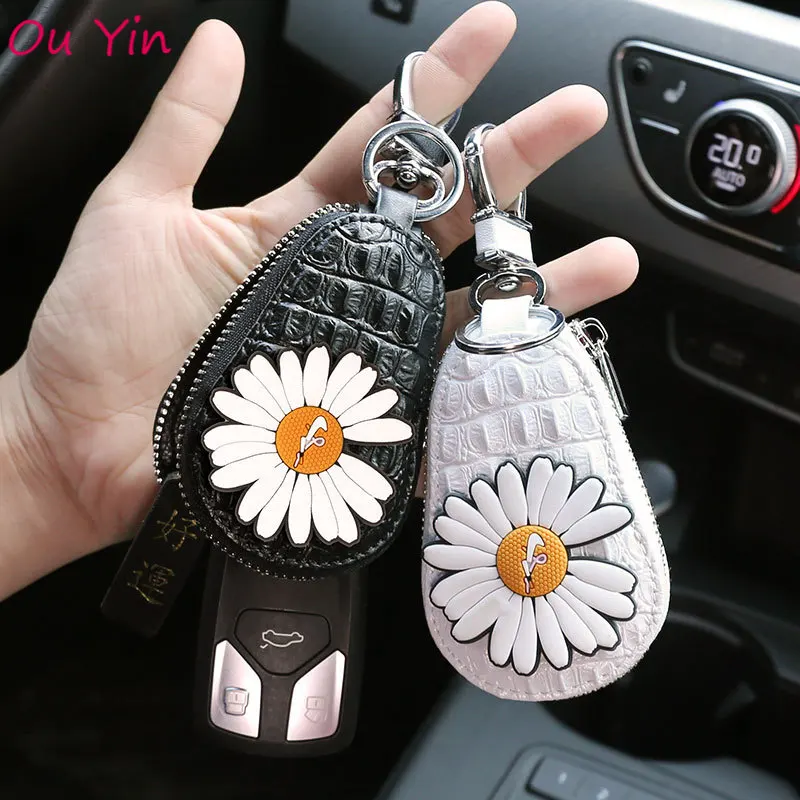 

South Korea Cartoon Chrysanthemum Car Key Protector Universal Key Case Leather Case Lady Cute Puppy Keychain Pendant