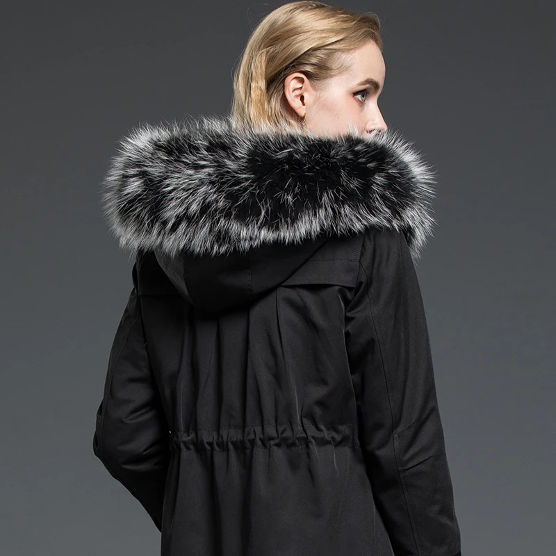Женская парка с натуральным кроличьим подкладом MY3501 длинное пальто воротником