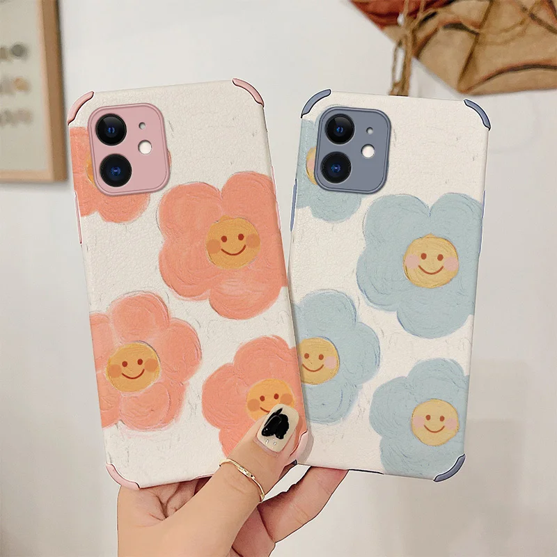 

Smiling Flower Phone Case For iPhone 12 Pro Max Mini 11 Pro Max X XR XS MAX SE2020 8 8Plus 7 7Plus 6 6S Plus Leather Cover