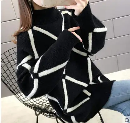 

2020 Women in spring and autumn winter with New style fashion Long sleeve High collar Set head Sweater coat