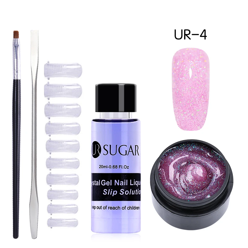 5Pcs set 4 UR SUGAR 15 мл Быстрый строительный поли гель продлевающий половой акт розовый блеск Замачивание от УФ СТРОИТЕЛЬ удлинение гель набор Типсы для маникюра палец расширение - Цвет: 5Pcs set 4