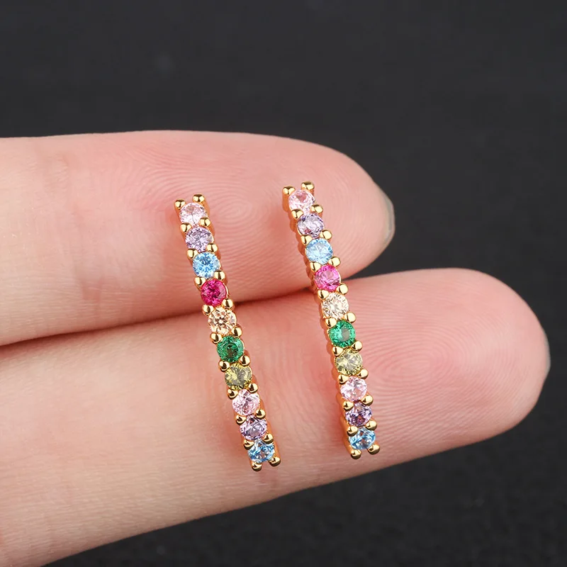 Серьги-гвоздики OMYFUN Rainbow золотого цвета с маленькими стержнями и кубическим цирконием, простые ювелирные изделия для женщин, недорогие, E78.