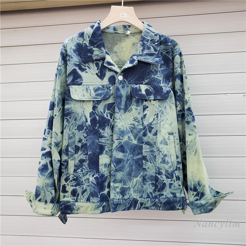 

Джинсовая куртка с чернилами для женщин, осенняя одежда, Новая корейская модная Свободная куртка в стиле хип-хоп для студентов, универсальн...