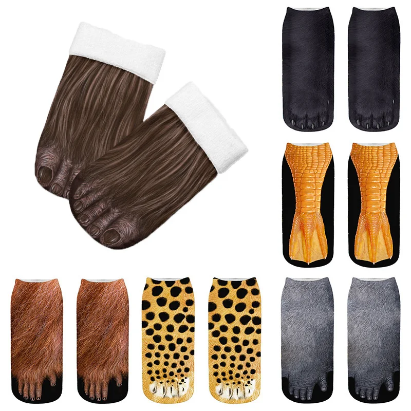 

3D Animals Paw Printed Socks Unisex Crew Short Soft Casual Cute Cotton Socks Children Dog Zebra Pig Cat Paw Funny Summer Socks