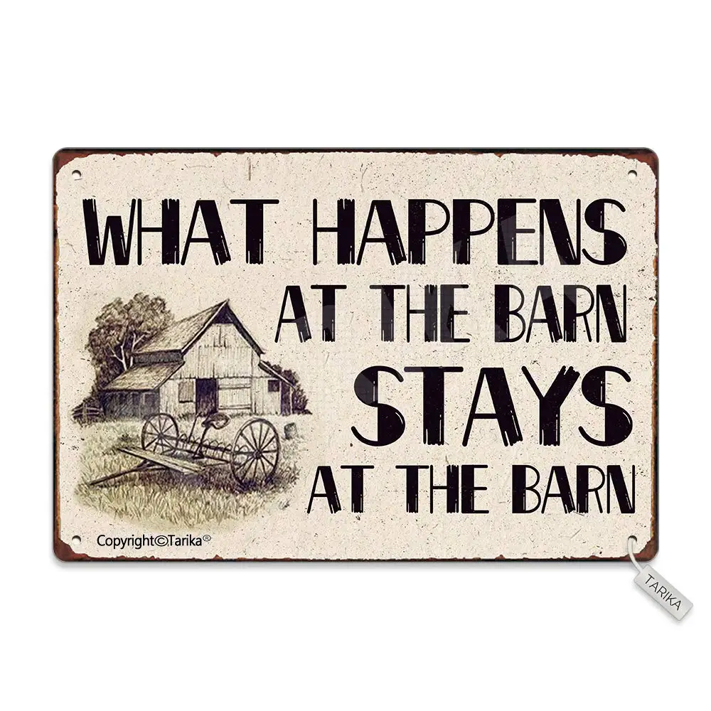 

What Happens in The Barn Stays in The Barn Metal Retro Look 8X12 Inch Decoration Plaque Sign for Home Kitchen Bathroom Farm Gard