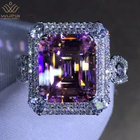 wuiha luxury 925 sterling silver 3ex emerald cut 5ct vvs pink created moissanite wedding engagement customized ring fine jewelry