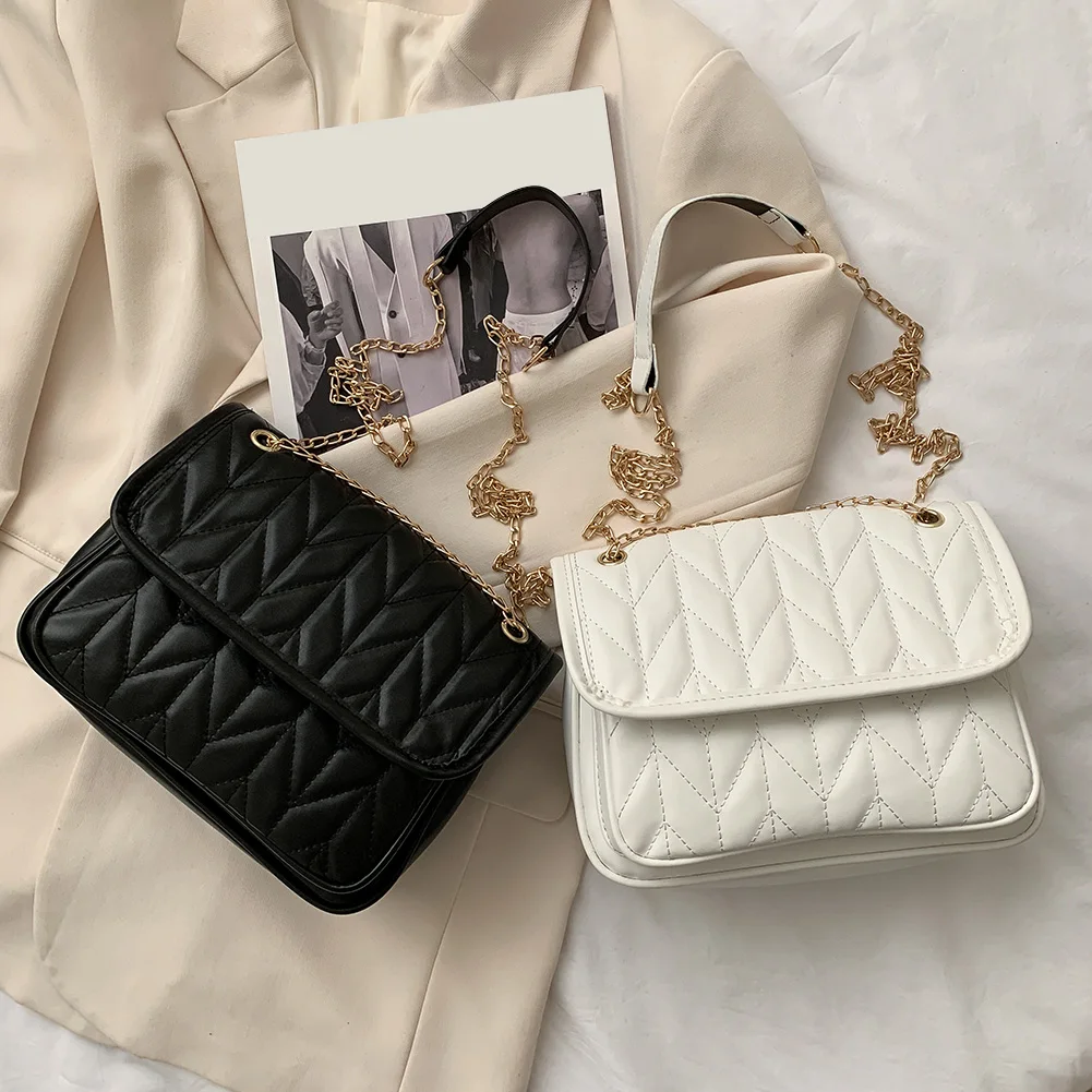 

New Fashion PU Leather Shoulder Messenger Bags For Women Simple Solid Color Chain Ladies Crossbody Bags Underarm Shoulder Bags