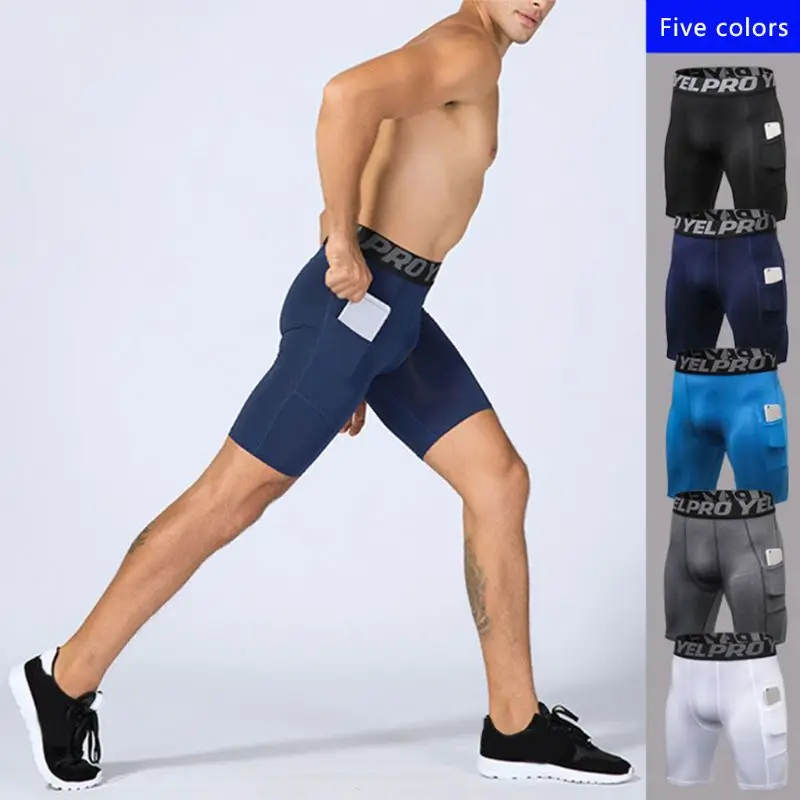 Мужские Компрессионные шорты спортивные Леггинсы с 2 боковыми карманами