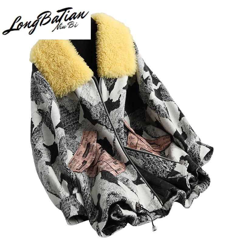 Женское пальто из шерсти и хлопка теплое зимнее с воротником натурального меха