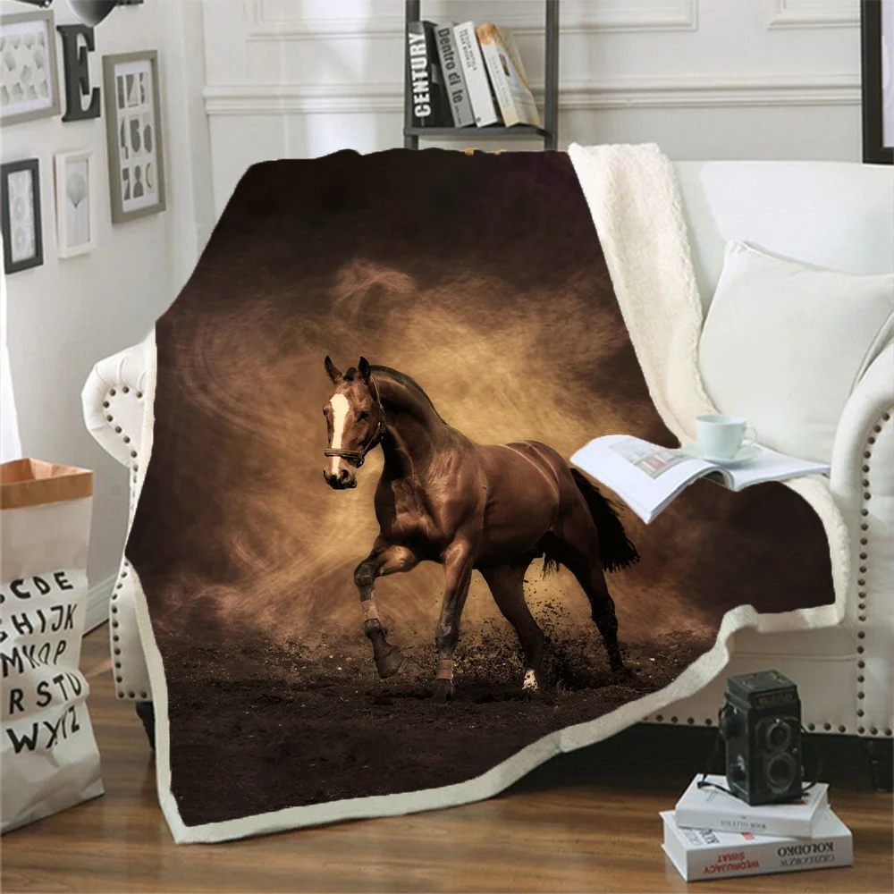 

New Fashion Animal Horse 3D Printing Plush Blanket Printing Flannel Bed Linen Soft Blanket Retro Square Picnic Soft Blanket A4