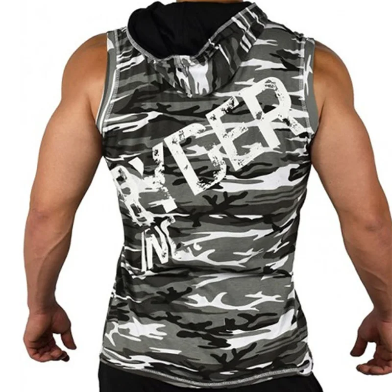 

2020 Summer Brand Men's Hoodies Sleeveless camouflage Fitness Hoodeds Jackets Sweatshirts Bodybuilding Man Hoodies Sweatshirt