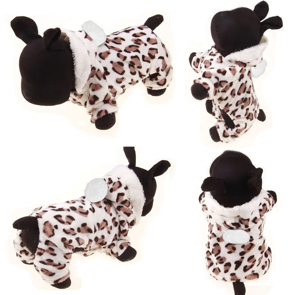 Модная теплая зимняя одежда с леопардовым принтом для собак и щенков толстовки